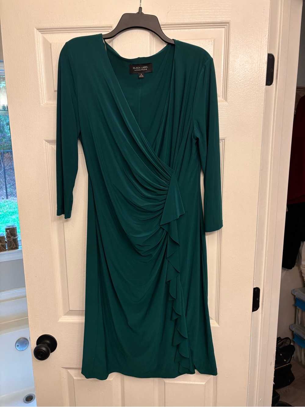 Black Label by Evan Picone Teal Wrap-Style Midi Dress